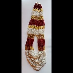 Southwest Boho Beaded Tribal Multi Strand Statement Necklace White Gold & Red